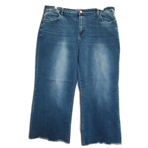 Women Flamingals Wide Leg Shredded Frayed Distressed Hem Jeans Plus Size 3XL